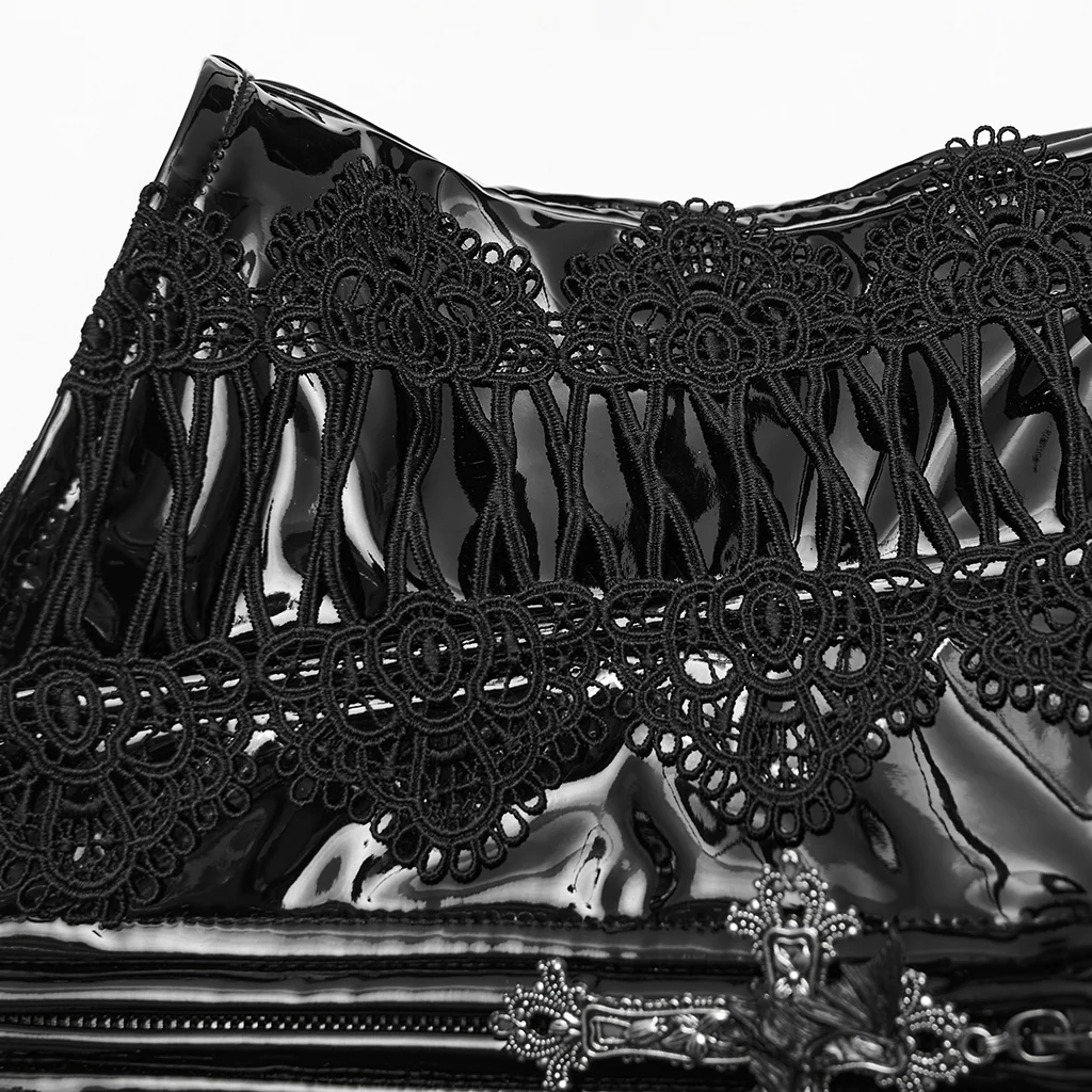 WS-815YDF Gothic Corset Black Lace-Up Patent Leather Waist Cincher - Image 9