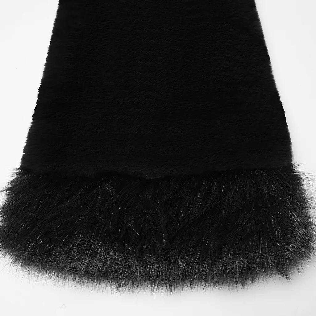 WS-826JTF Punk Accessories Black Furry Leg Warmers with Buckle Straps - Image 10