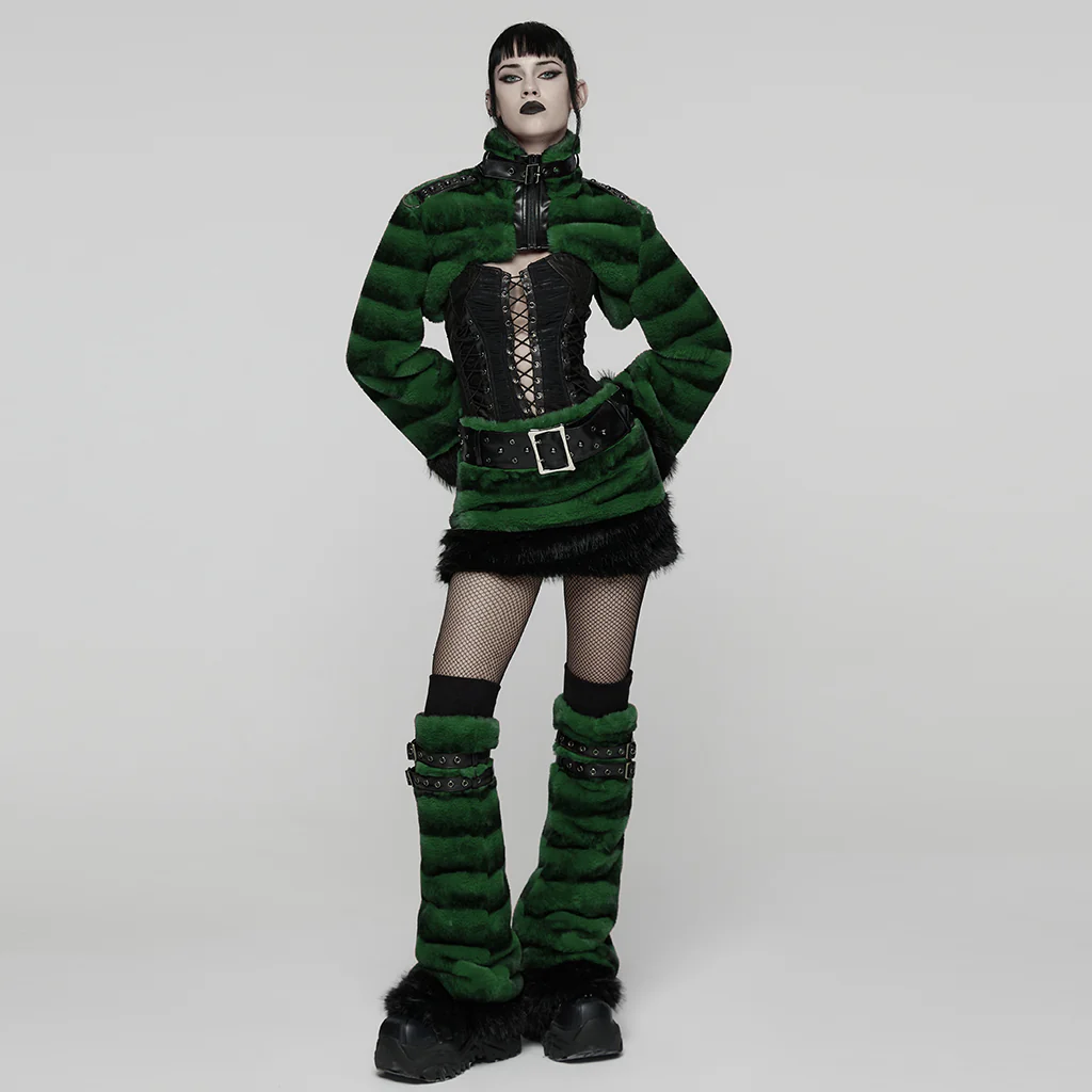 WS-826JTF Punk Accessories Black Furry Leg Warmers with Buckle Straps - Image 14