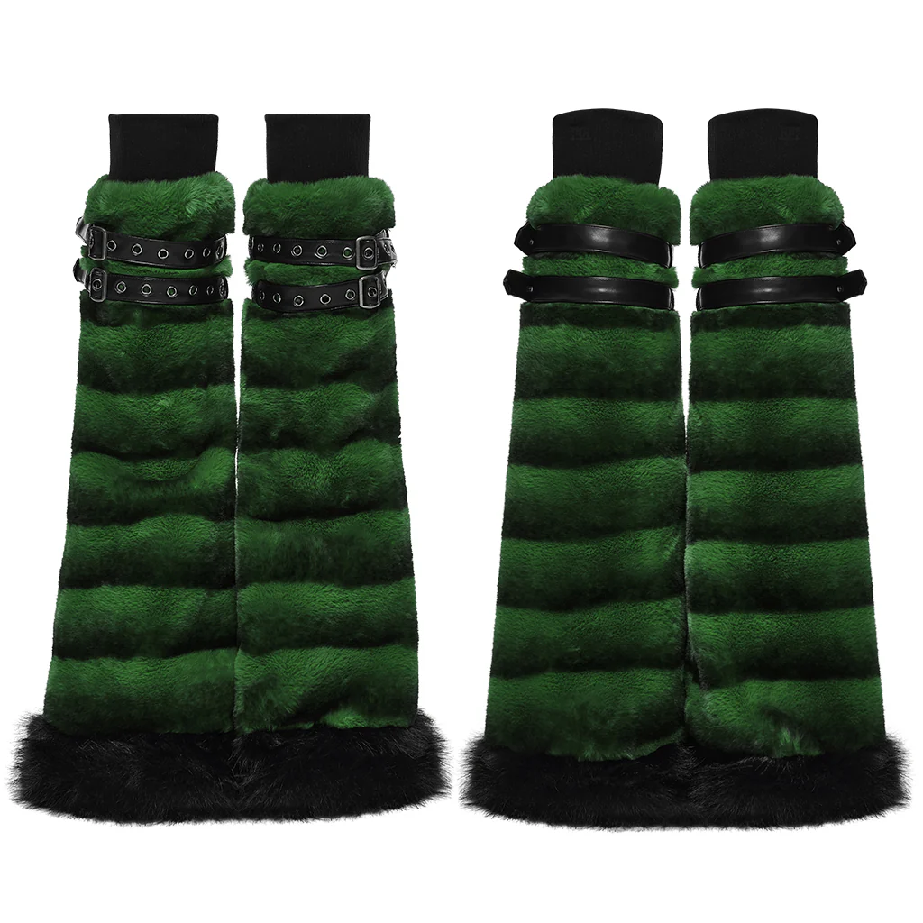 WS-826JTF Punk Accessories Black Furry Leg Warmers with Buckle Straps - Image 15