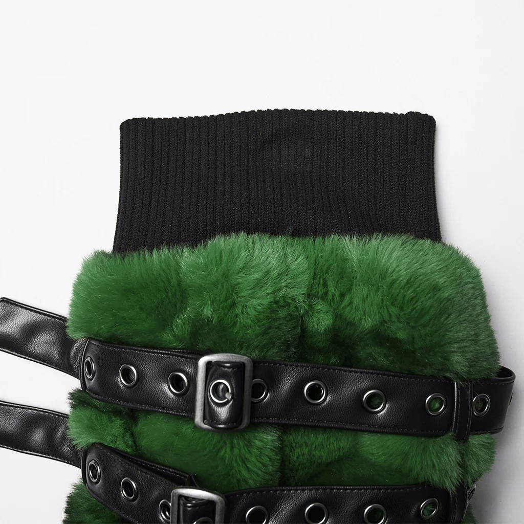 WS-826JTF Punk Accessories Black Furry Leg Warmers with Buckle Straps - Image 16