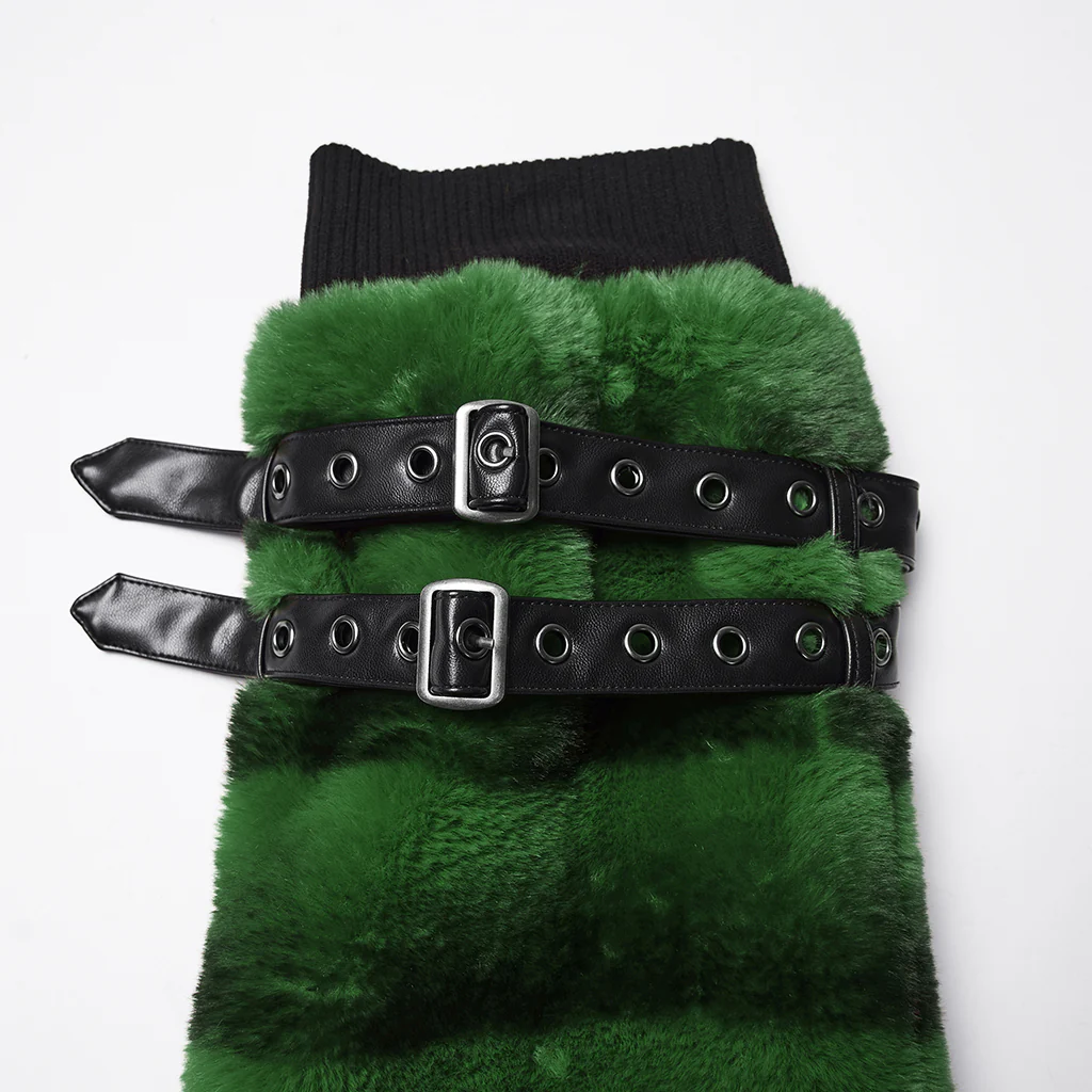 WS-826JTF Punk Accessories Black Furry Leg Warmers with Buckle Straps - Image 19