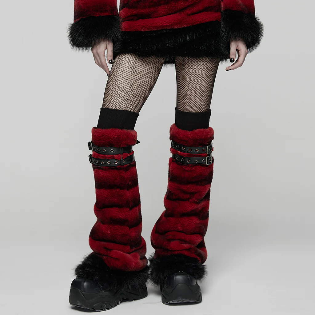 WS-826JTF Punk Accessories Black Furry Leg Warmers with Buckle Straps - Image 21