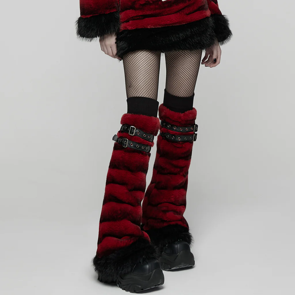 WS-826JTF Punk Accessories Black Furry Leg Warmers with Buckle Straps - Image 24