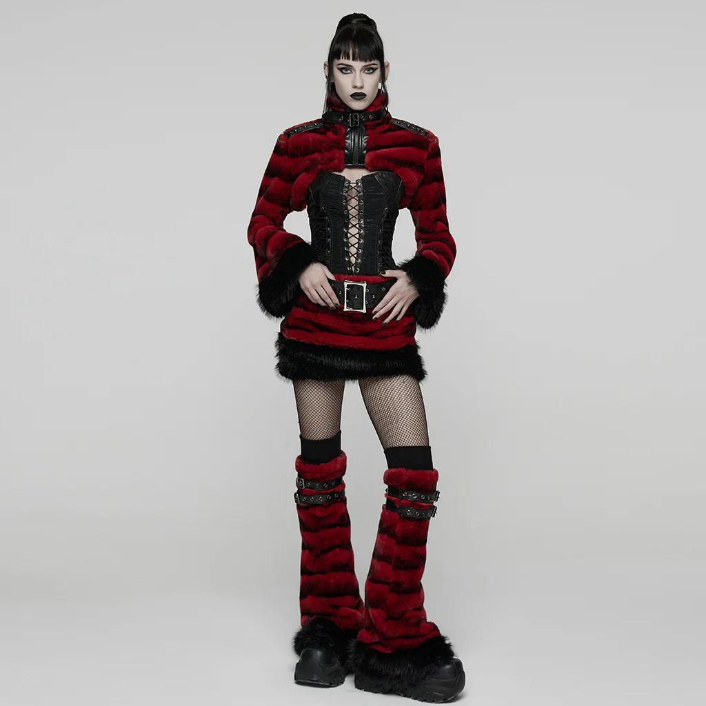 WS-826JTF Punk Accessories Black Furry Leg Warmers with Buckle Straps - Image 26