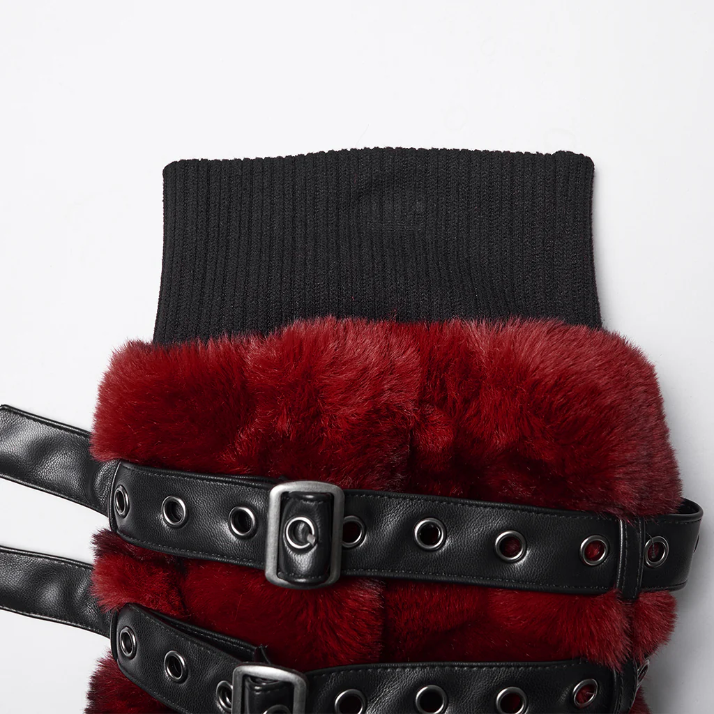 WS-826JTF Punk Accessories Black Furry Leg Warmers with Buckle Straps - Image 28