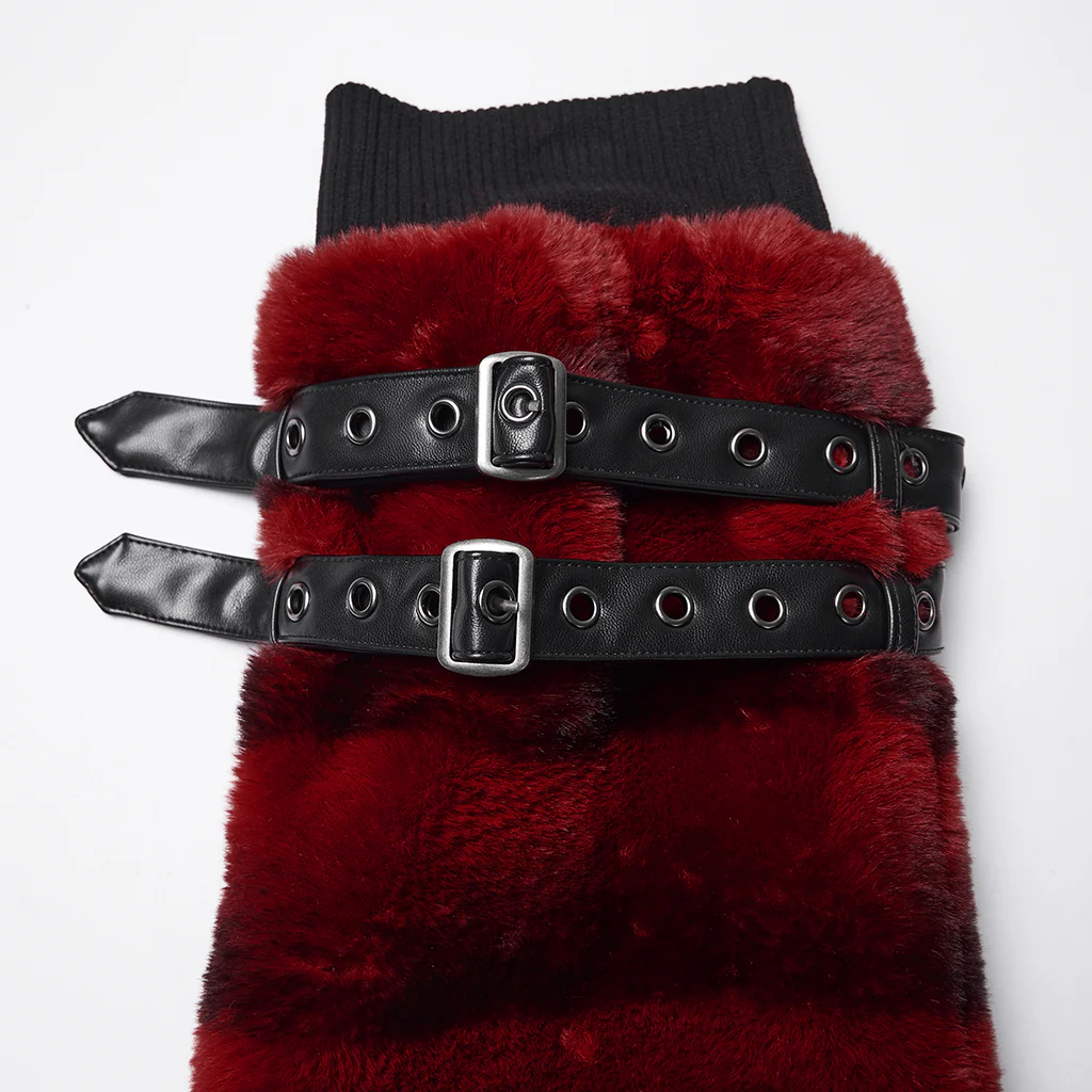 WS-826JTF Punk Accessories Black Furry Leg Warmers with Buckle Straps - Image 29