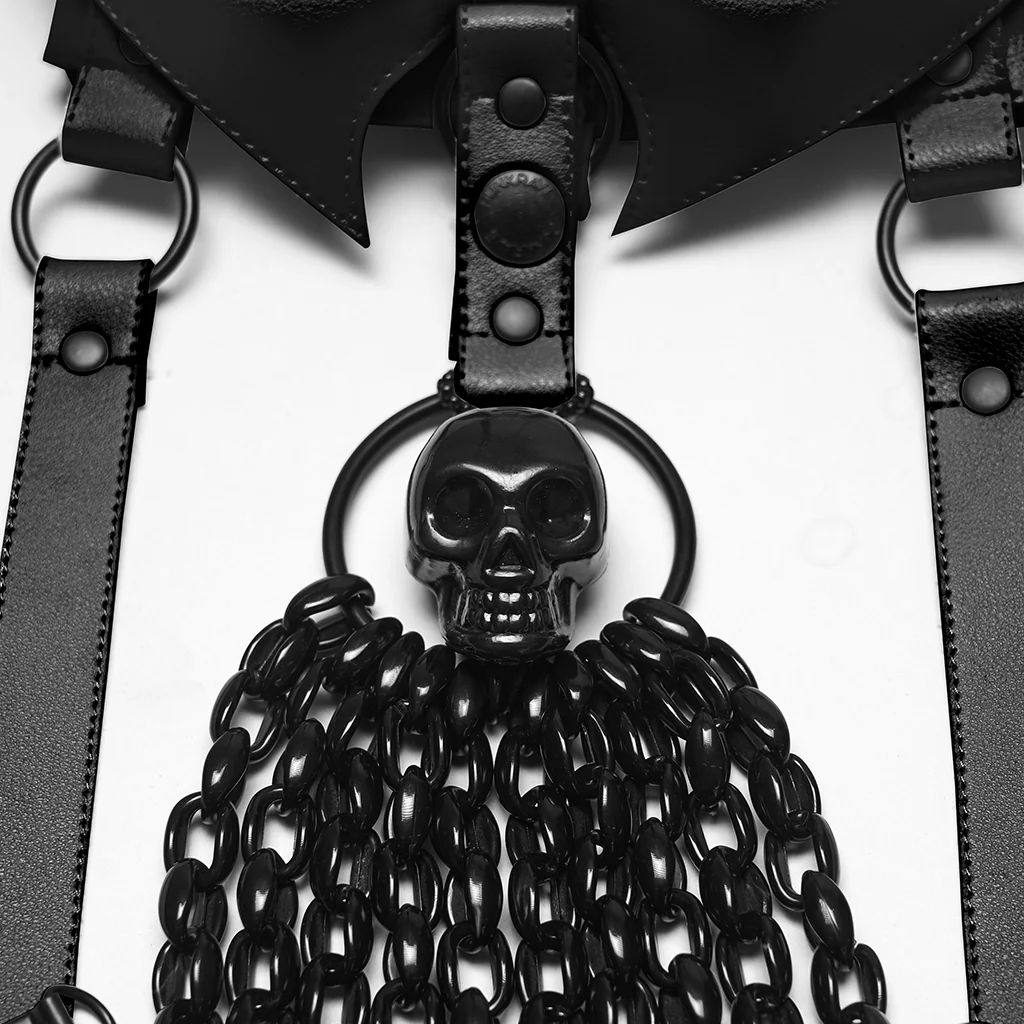 WS-840QTF Gothic Harness Crop Top Punk Accessories with Chains and Leather Details - Image 9