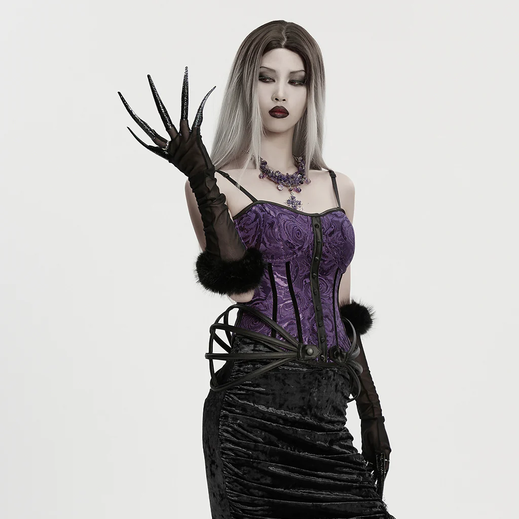 WS-842SSF Gothic Accessories Fur Hooded Mask with Chains Claw Gloves Set - Image 5