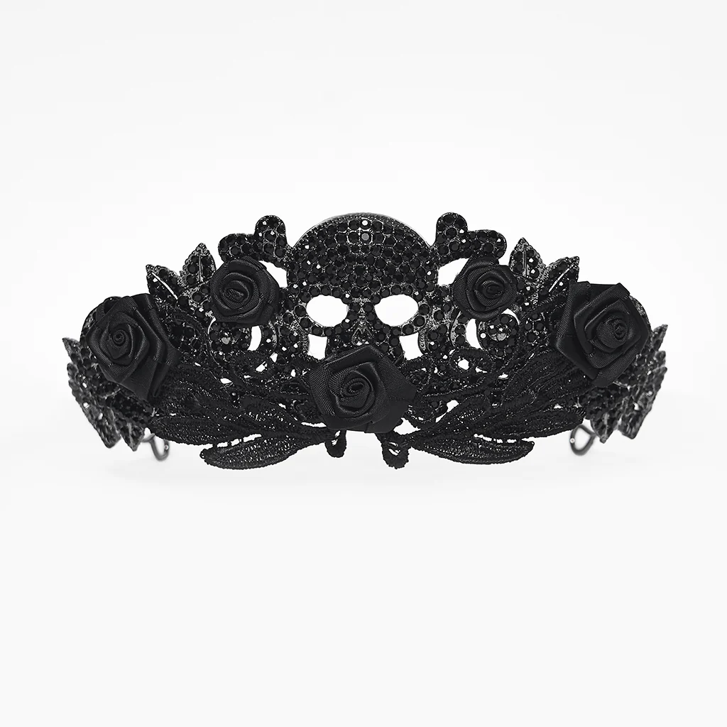 WS-843FSF Gothic Accessories Skull Crown Black Rose Lace Headpiece - Image 6