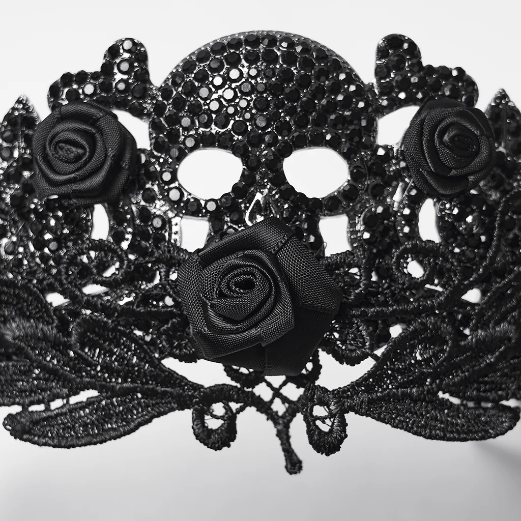 WS-843FSF Gothic Accessories Skull Crown Black Rose Lace Headpiece - Image 8