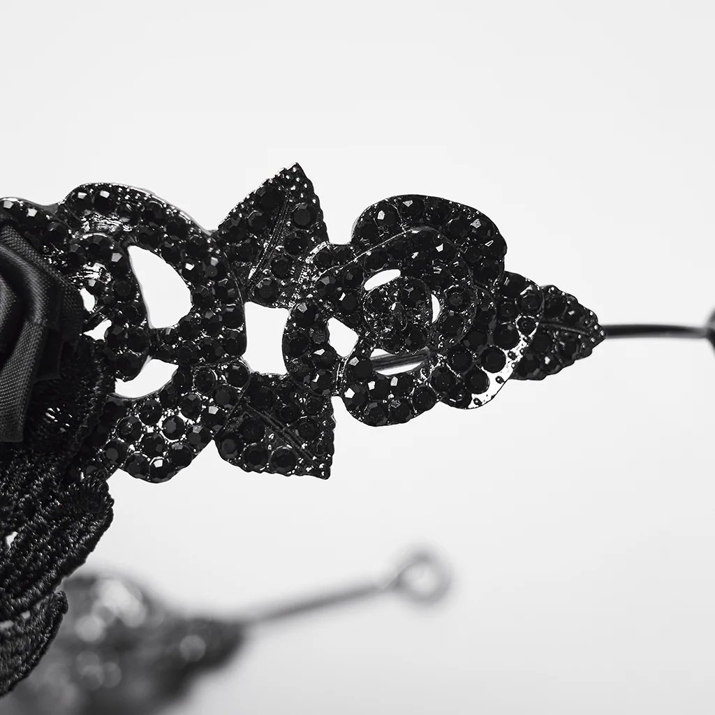 WS-843FSF Gothic Accessories Skull Crown Black Rose Lace Headpiece - Image 9