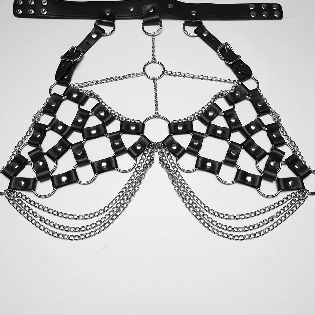WS-849BDF Edgy Punk Corset Harness with Chains Rings Straps Choker - Image 10