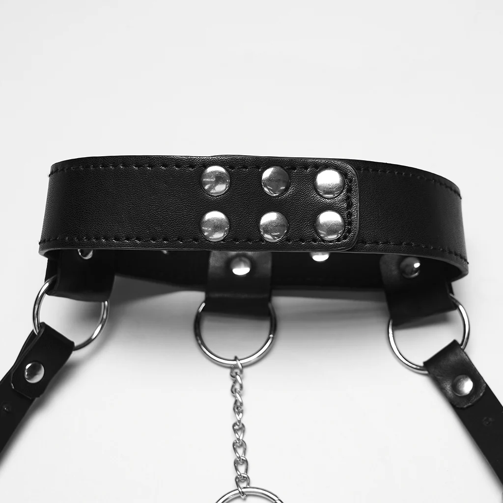 WS-849BDF Edgy Punk Corset Harness with Chains Rings Straps Choker - Image 11