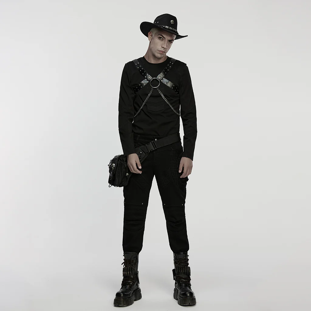 WS-854BDM Punk Accessories Leather Harness Rivet Studded Chain Straps - Image 4