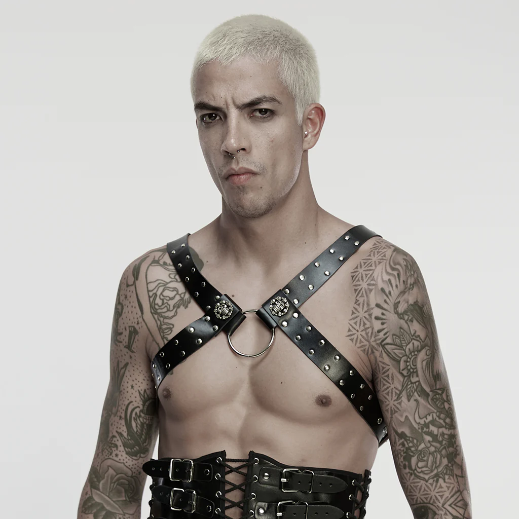 WS-854BDM Punk Accessories Leather Harness Rivet Studded Chain Straps - Image 5