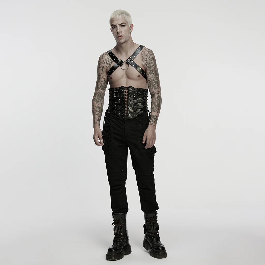 WS-854BDM Punk Accessories Leather Harness Rivet Studded Chain Straps - Image 6