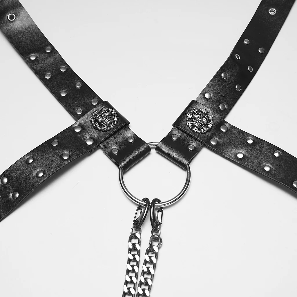 WS-854BDM Punk Accessories Leather Harness Rivet Studded Chain Straps - Image 7