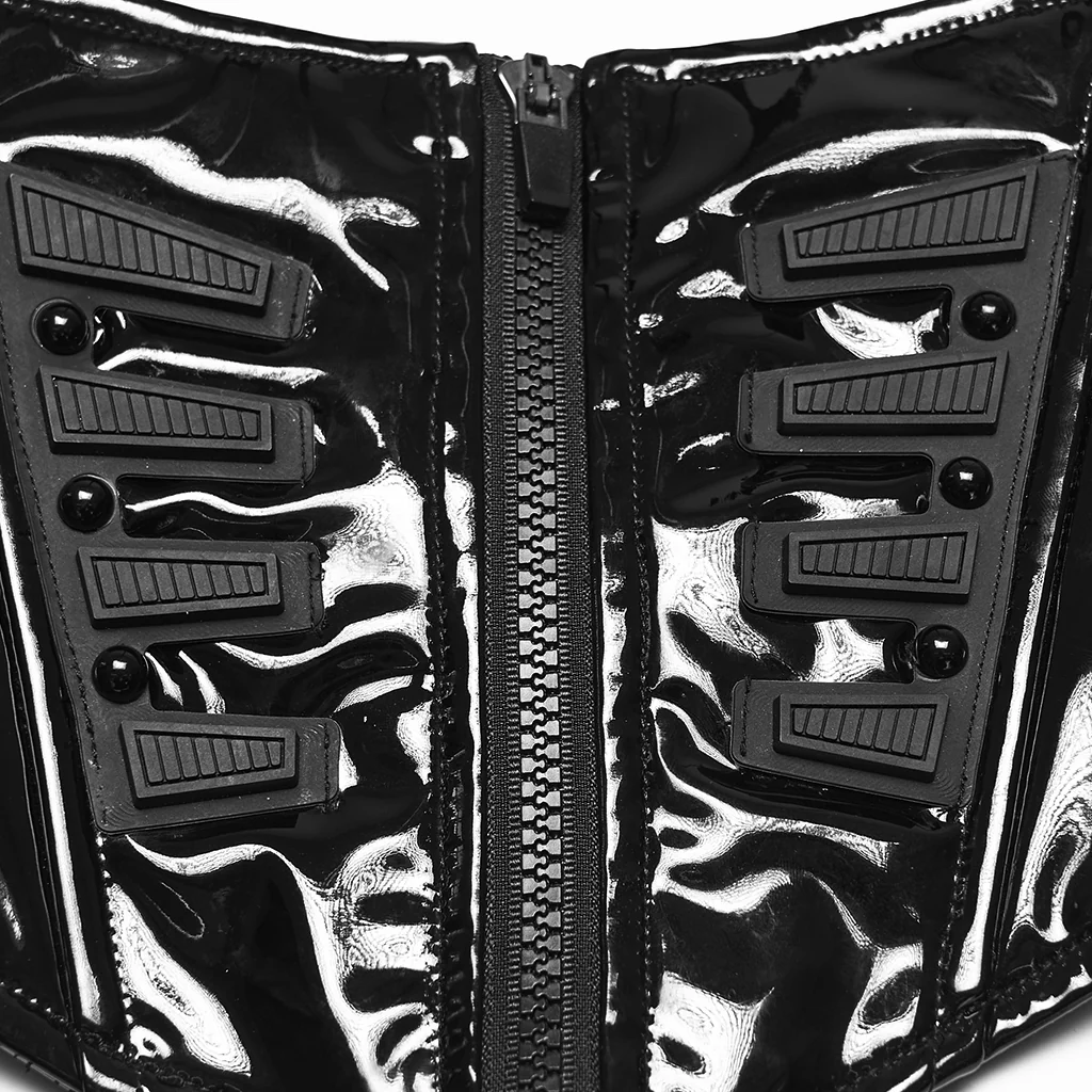 WS-862YDF Edgy Black Vinyl Punk Corset With Lace-up Front Detailing - Image 6