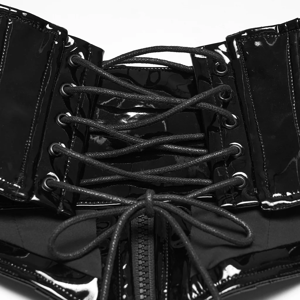 WS-862YDF Edgy Black Vinyl Punk Corset With Lace-up Front Detailing - Image 8