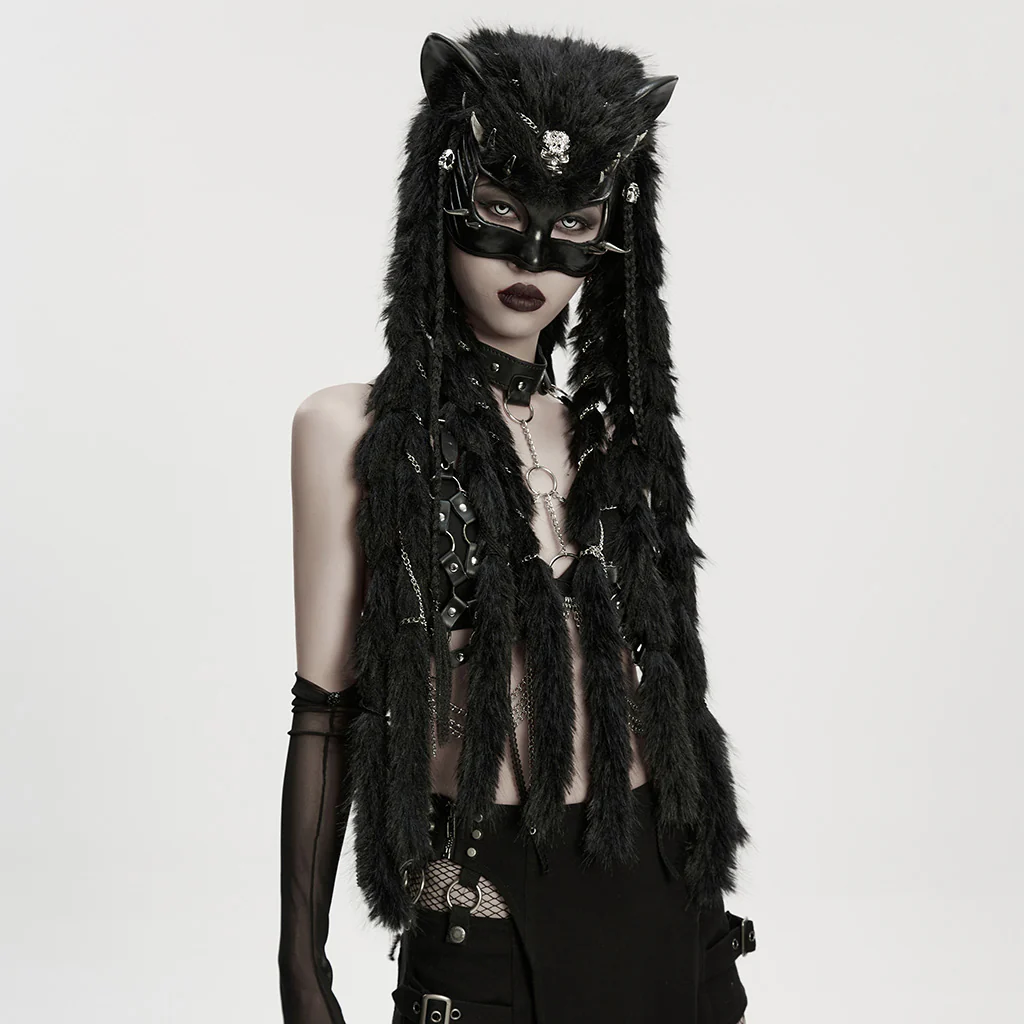 WS-865FSF Punk Accessories Masked Harness Outfit with Fur Dreads and Chains - Image 3