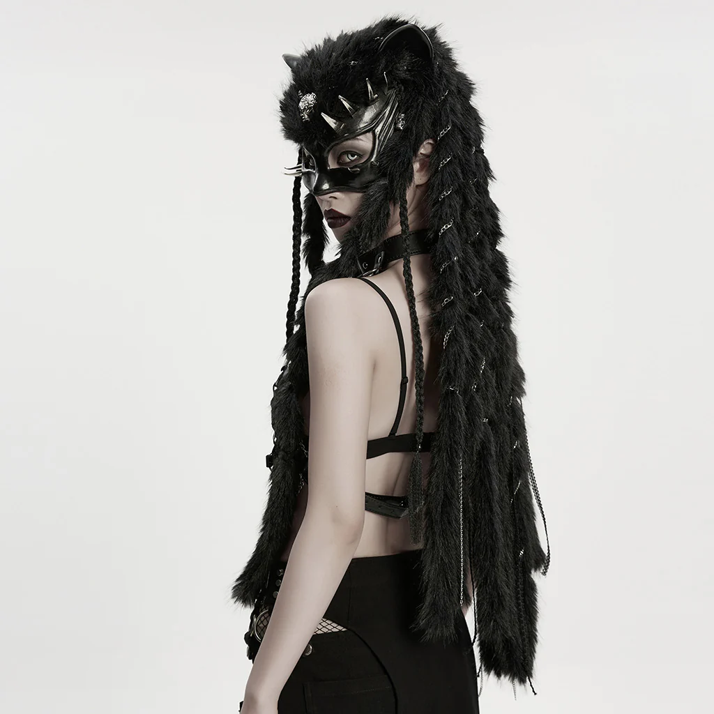 WS-865FSF Punk Accessories Masked Harness Outfit with Fur Dreads and Chains - Image 4