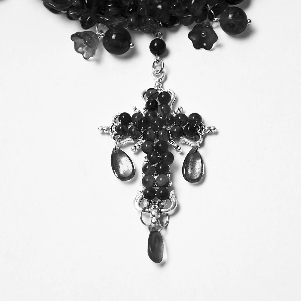 WS-866LHF Gothic Accessories Amethyst Crystal Cross Necklace Choker Elegant Statement - Image 15