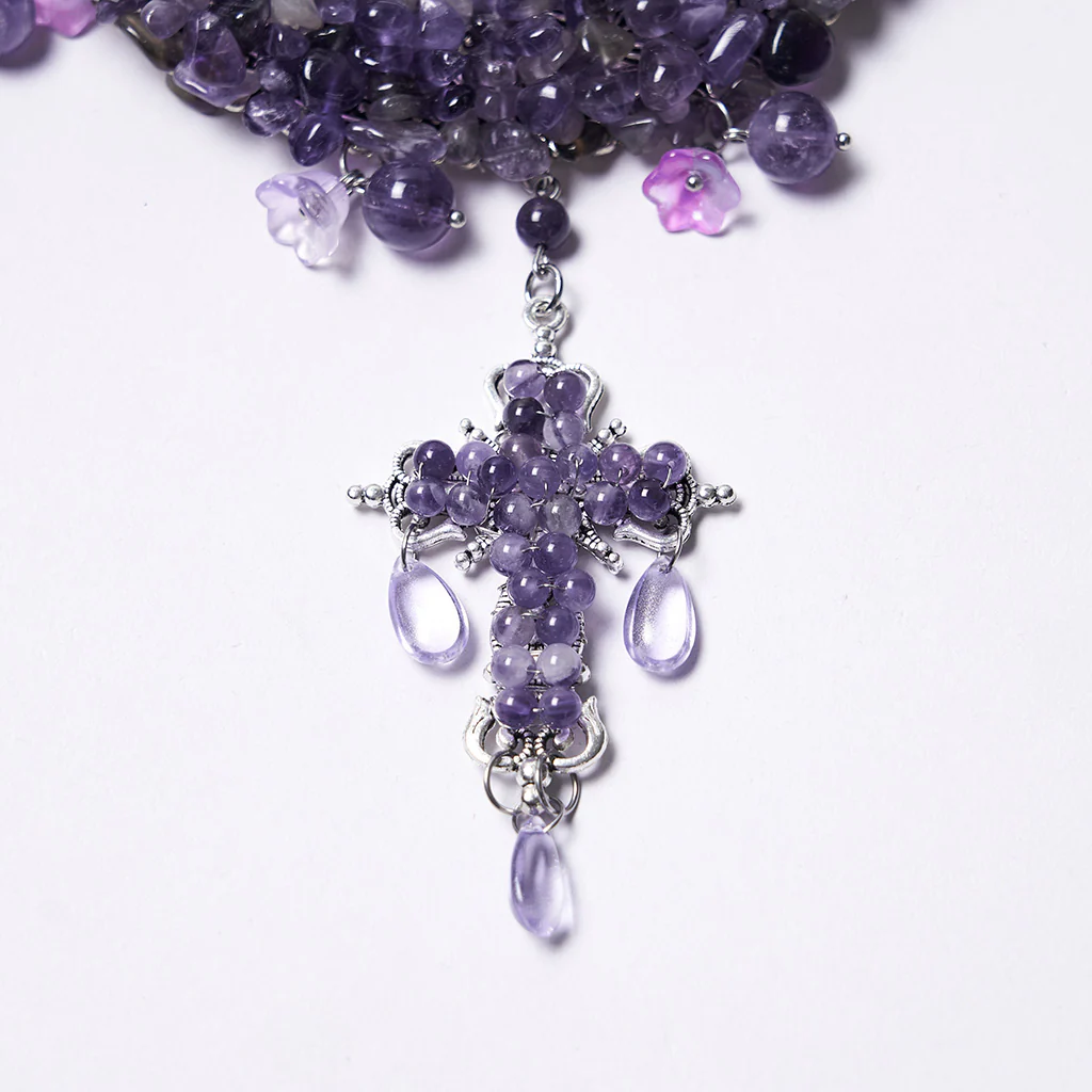 WS-866LHF Gothic Accessories Amethyst Crystal Cross Necklace Choker Elegant Statement - Image 7