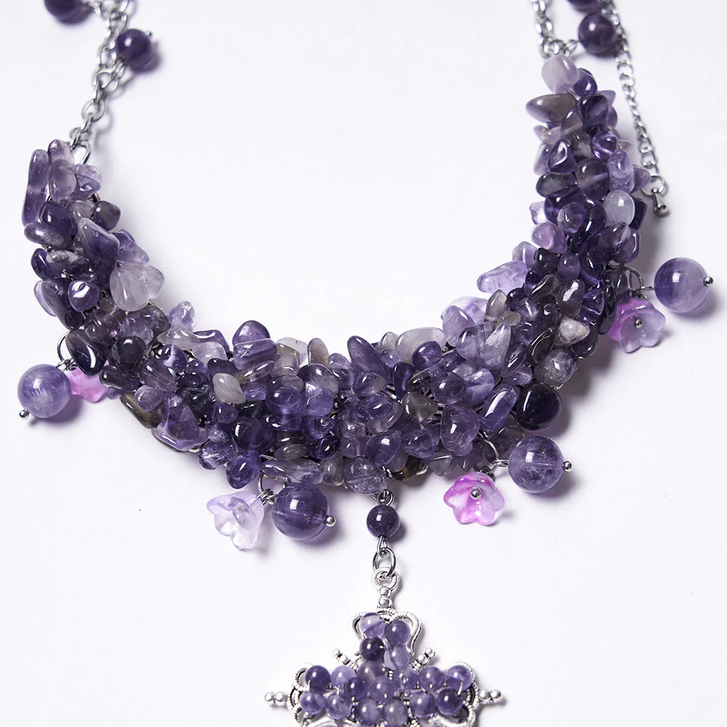 WS-866LHF Gothic Accessories Amethyst Crystal Cross Necklace Choker Elegant Statement - Image 9