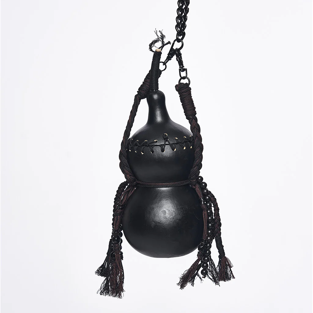WS-870BB Gothic Accessories Dual-Chamber Leather Flask with Chains and Tassels - Image 3