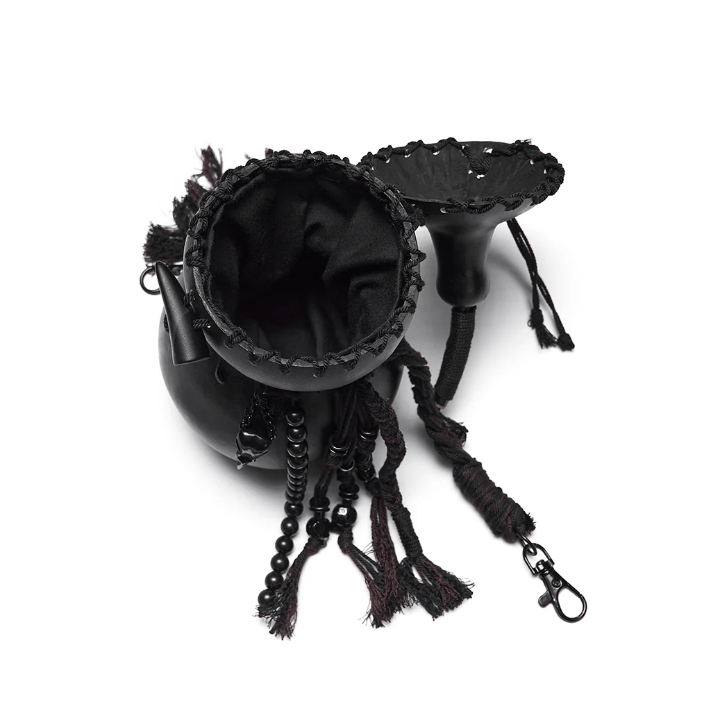 WS-870BB Gothic Accessories Dual-Chamber Leather Flask with Chains and Tassels - Image 9