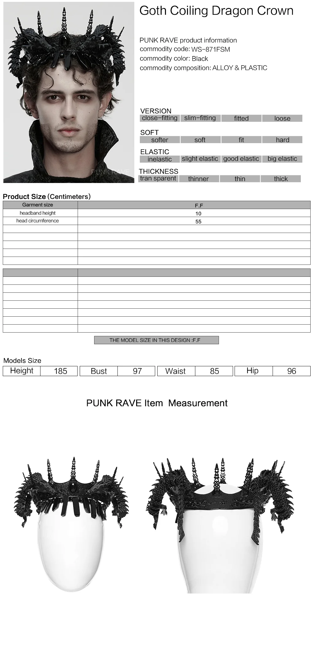 WS-871FSM Gothic Accessories Dragon Spike Crown Black Regal Headpiece - Image 2