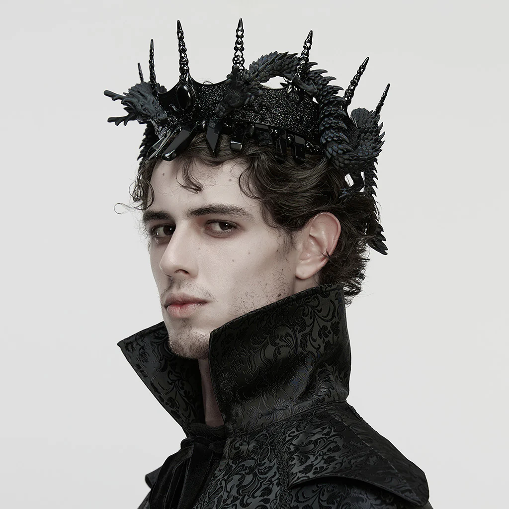WS-871FSM Gothic Accessories Dragon Spike Crown Black Regal Headpiece - Image 3