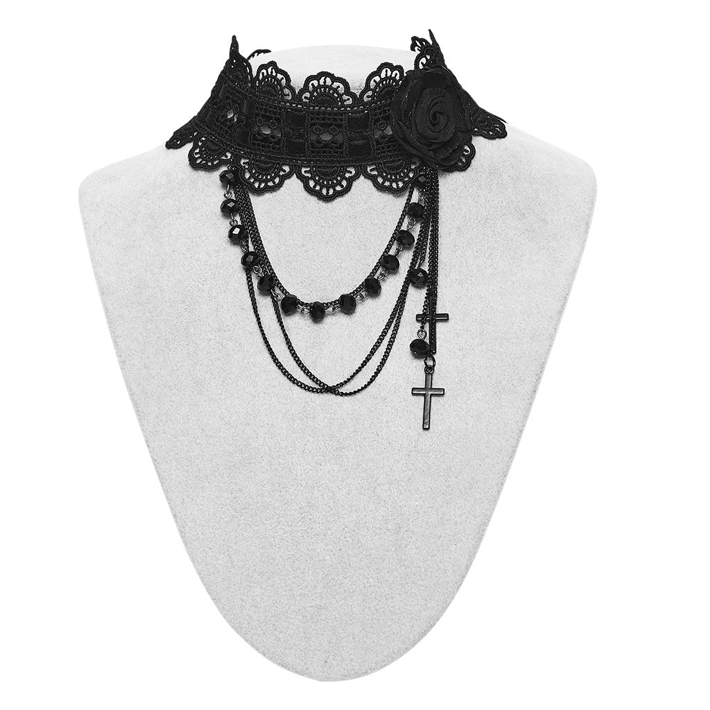 WS-873LHF Gothic Accessories Lace Choker with Cross Pendant Chains - Image 5