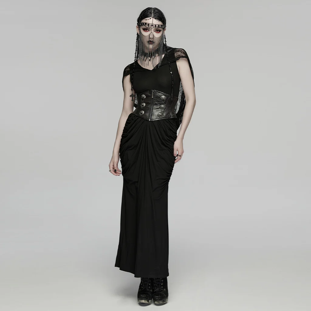 WS-875YDF Edgy Punk Corset Black Leather Lace-Up Waist Cincher - Image 5