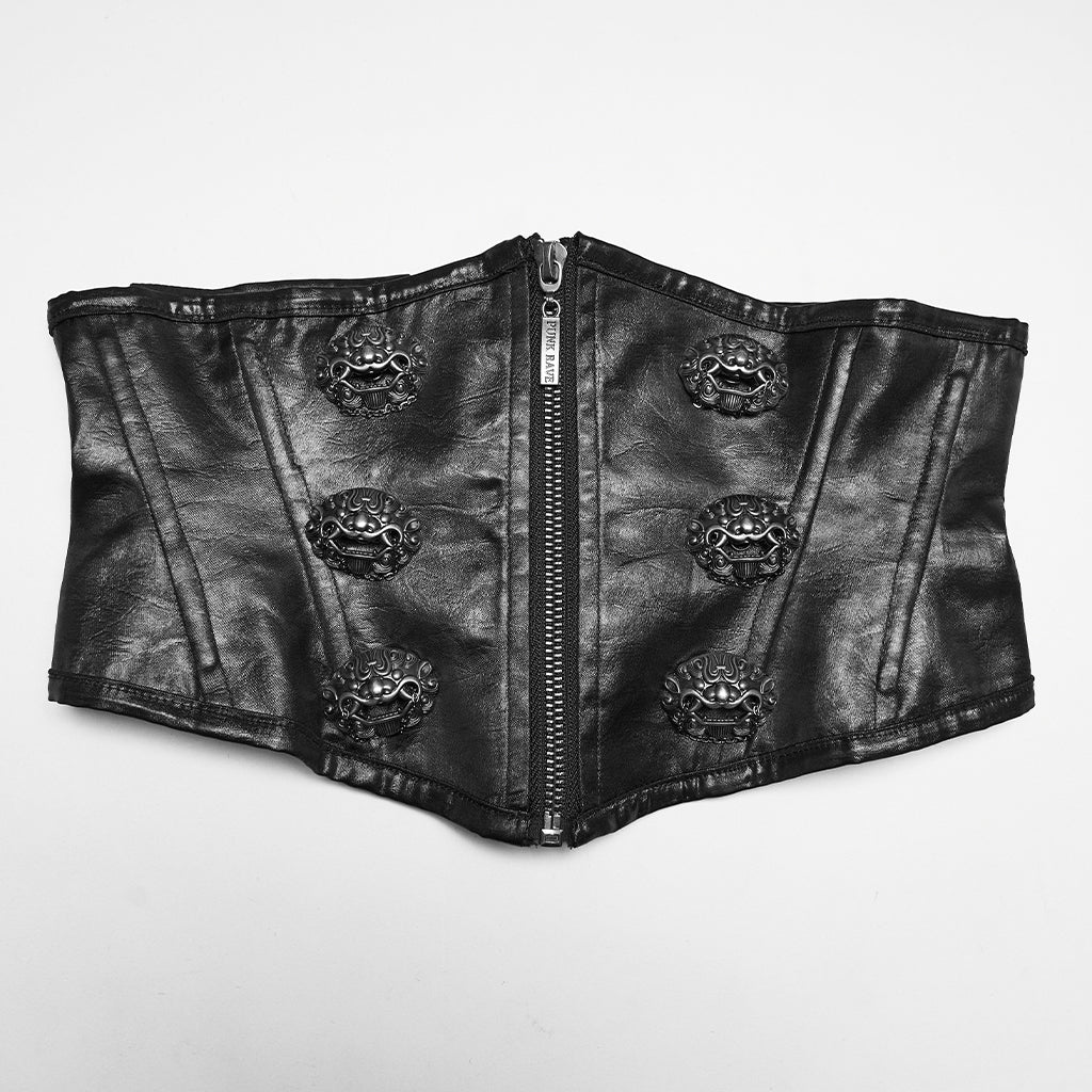 WS-875YDF Edgy Punk Corset Black Leather Lace-Up Waist Cincher - Image 6