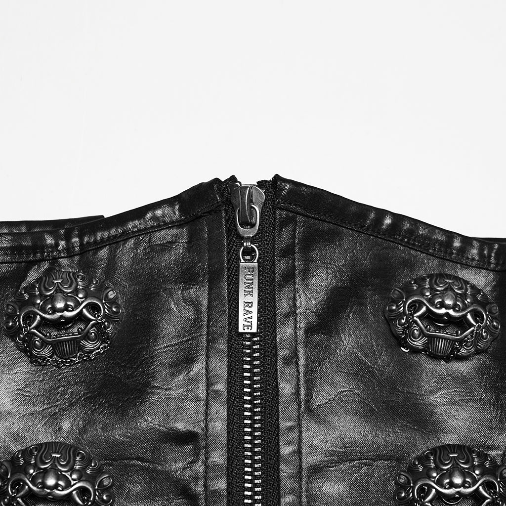 WS-875YDF Edgy Punk Corset Black Leather Lace-Up Waist Cincher - Image 7