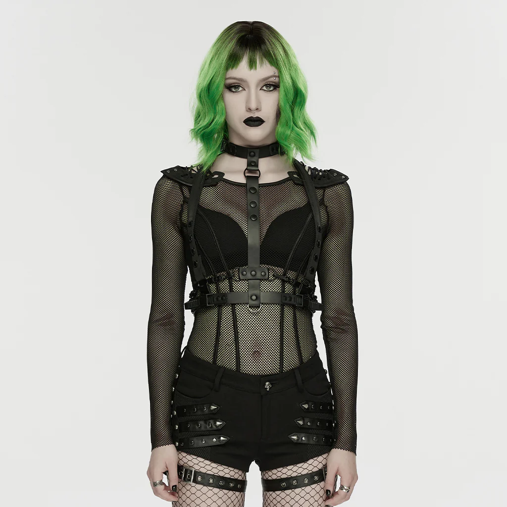 WS-885BDF Punk Accessories Spine Harness Spiked Chain Leather Body Strap - Image 3