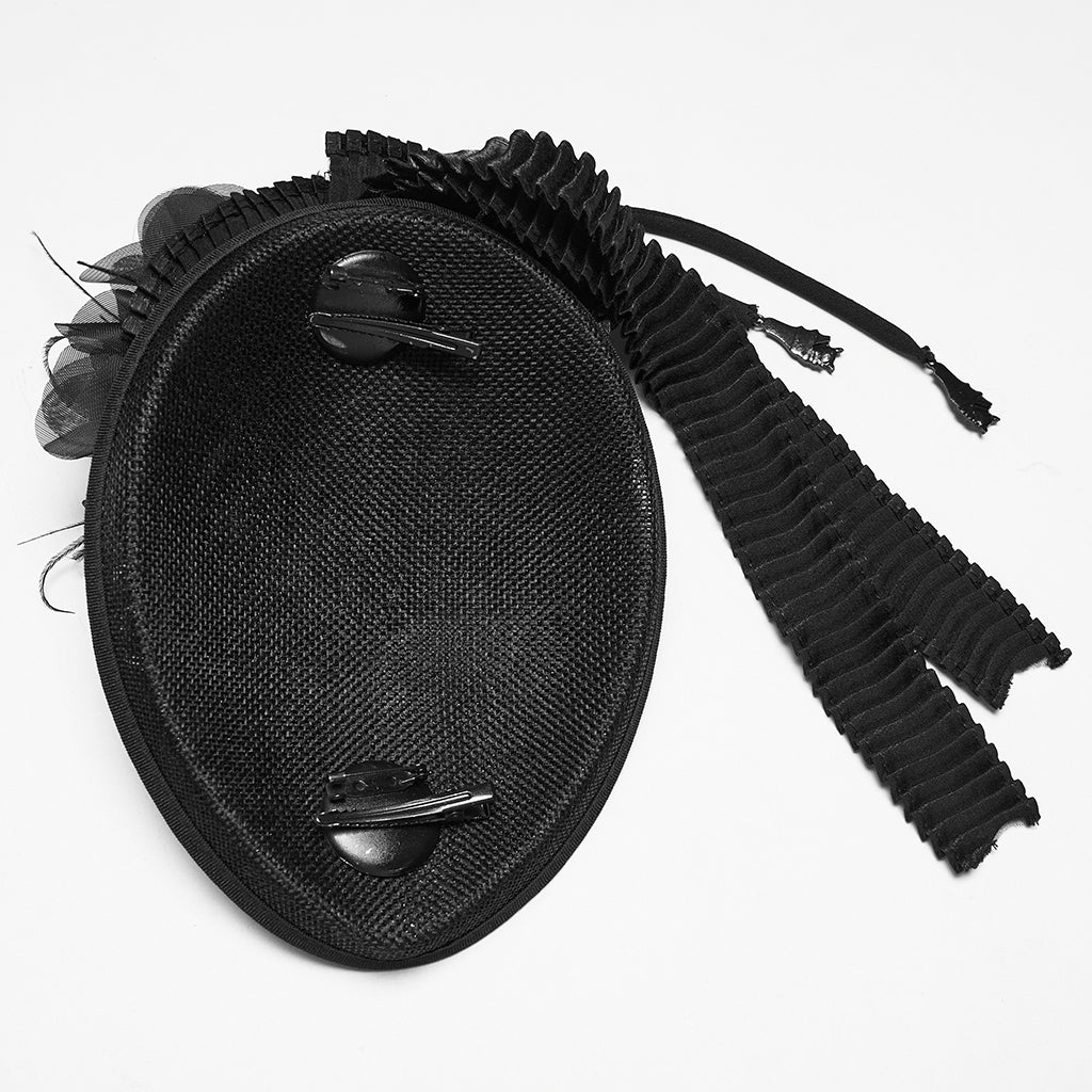 WS-901MZF Gothic Accessories Black Veil Fascinator with Floral Lace Details - Image 7