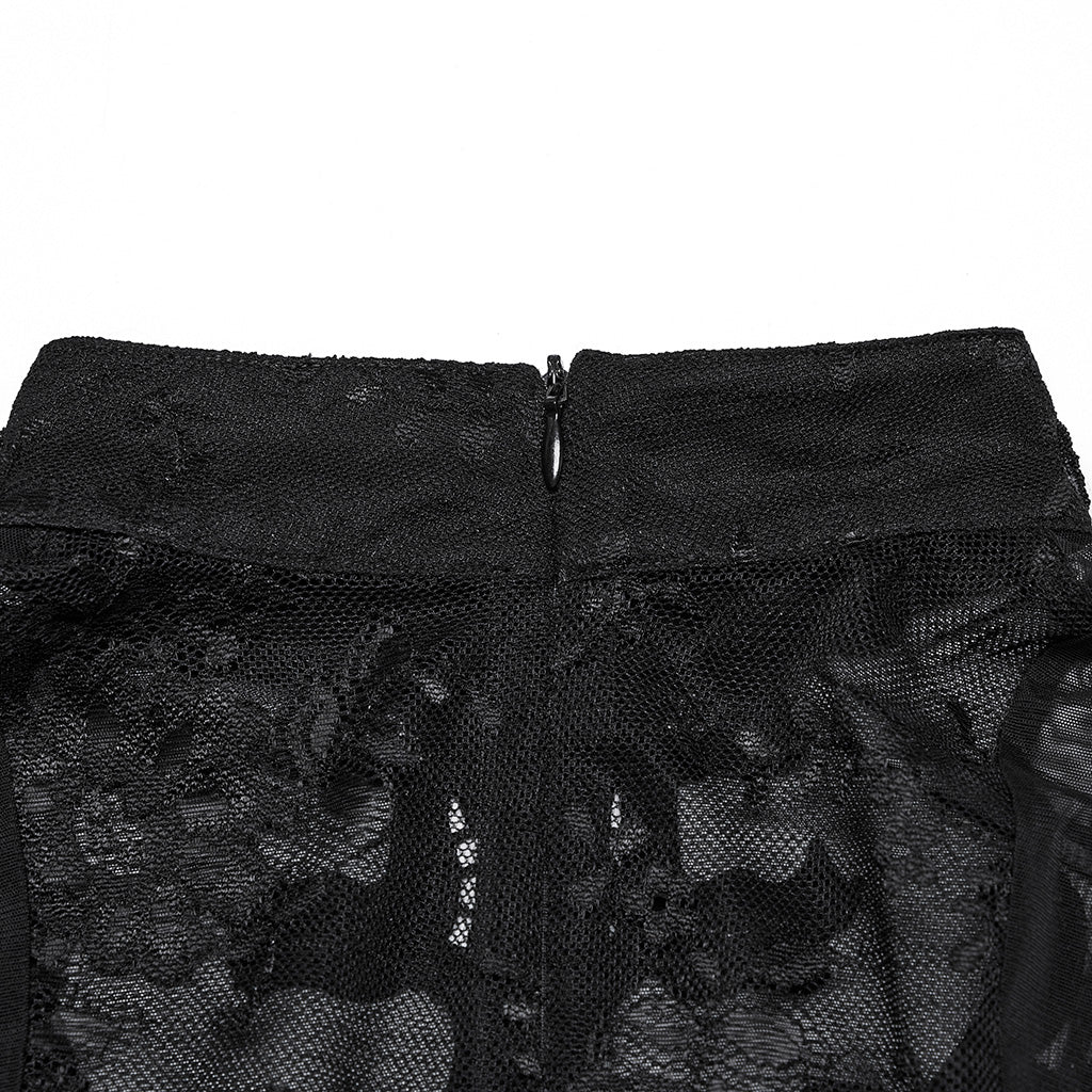 WT-1004TDF Gothic Shirts Lace Mesh Ruffled High Neck Top - Image 19