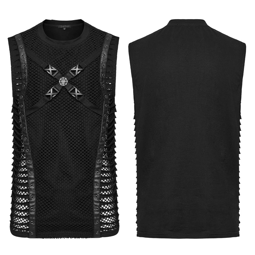 WT-1006BXM Edgy Mesh Gothic Punk Vests X-Design Black Top - Image 15