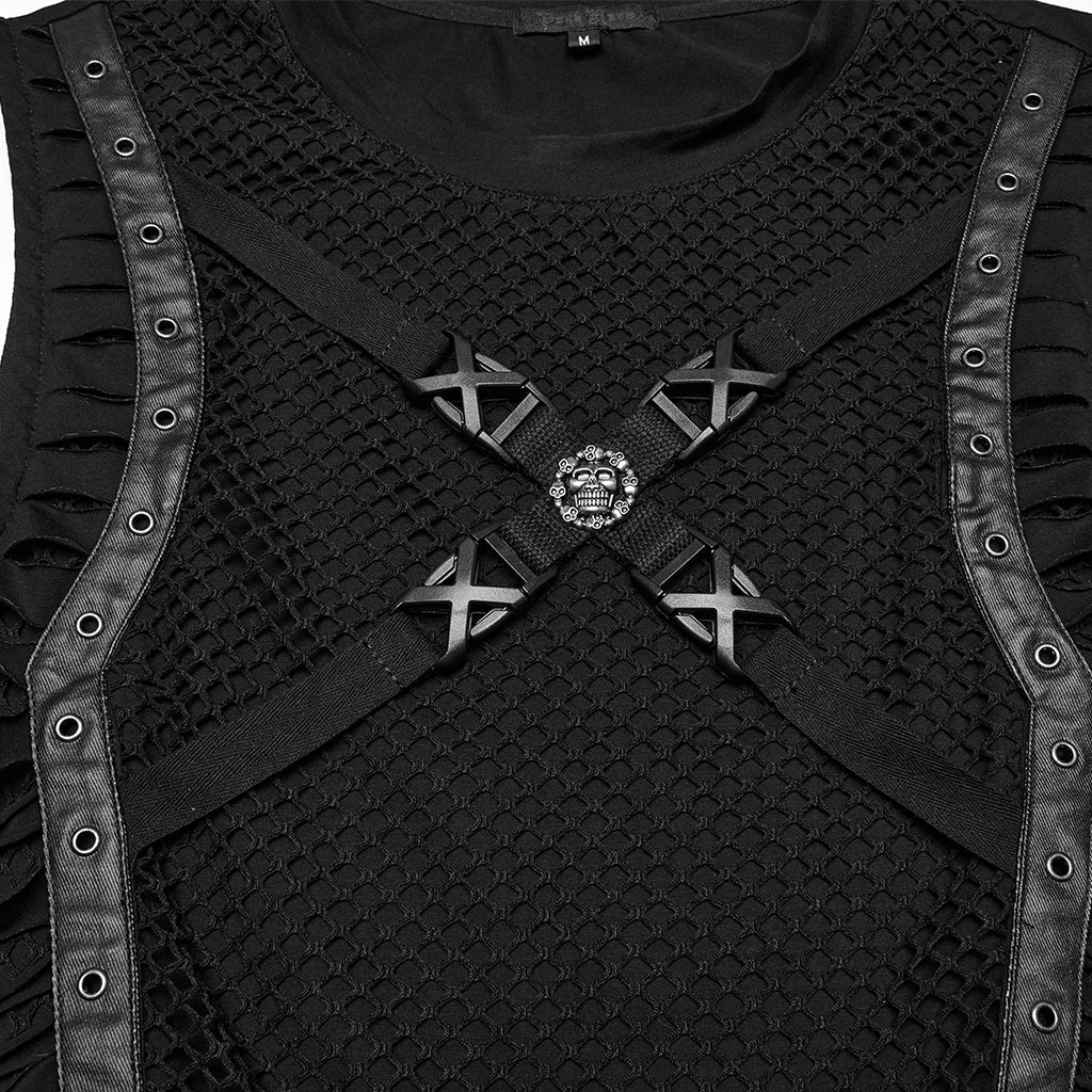 WT-1006BXM Edgy Mesh Gothic Punk Vests X-Design Black Top - Image 24