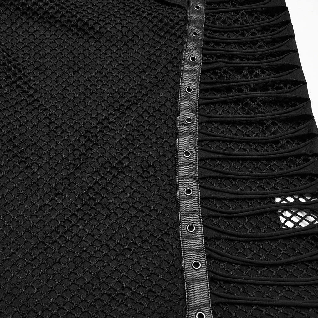 WT-1006BXM Edgy Mesh Gothic Punk Vests X-Design Black Top - Image 26