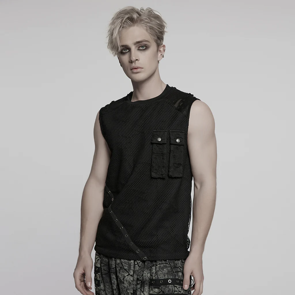 WT-1007BXM Edgy Punk Vests with Rivet Detailing and Chest Pocket Design - Image 14