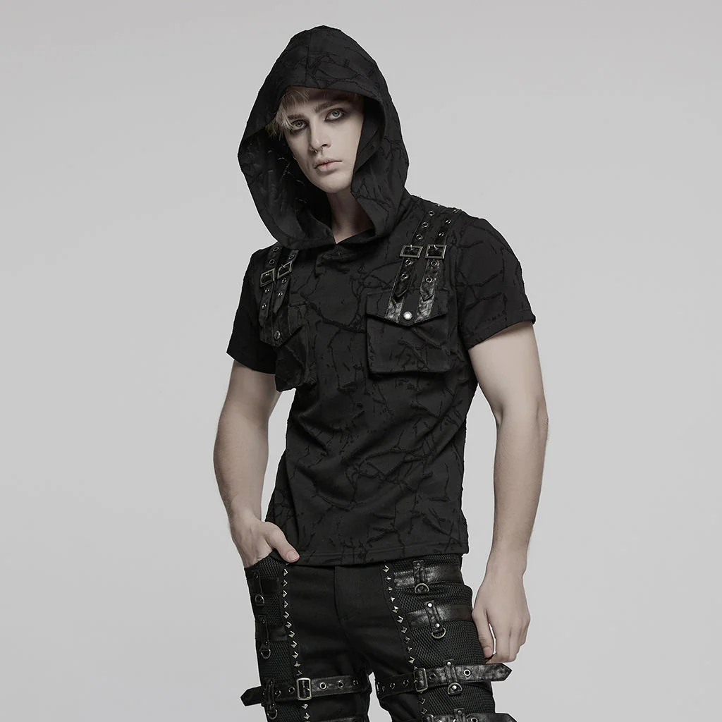 WT-1008DQM Edgy Hooded Punk T-Shirts with Buckle Strap Detailing - Image 32