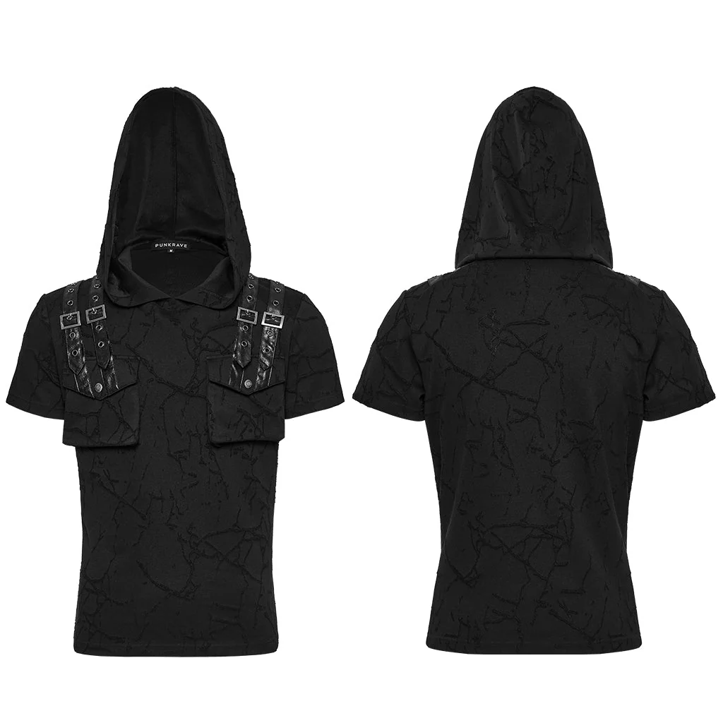 WT-1008DQM Edgy Hooded Punk T-Shirts with Buckle Strap Detailing - Image 35
