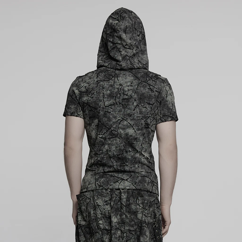 WT-1008DQM Edgy Hooded Punk T-Shirts with Buckle Strap Detailing - Image 4