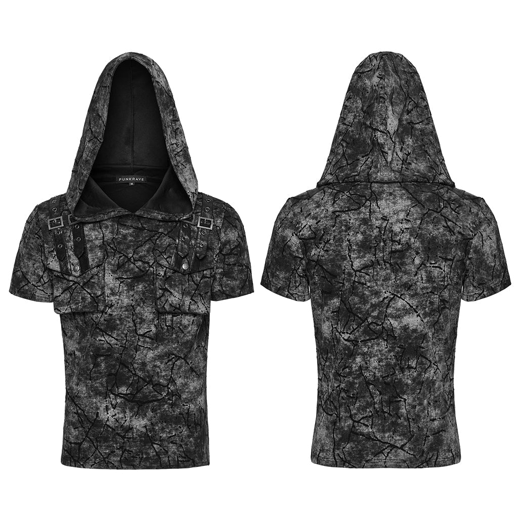 WT-1008DQM Edgy Hooded Punk T-Shirts with Buckle Strap Detailing - Image 44