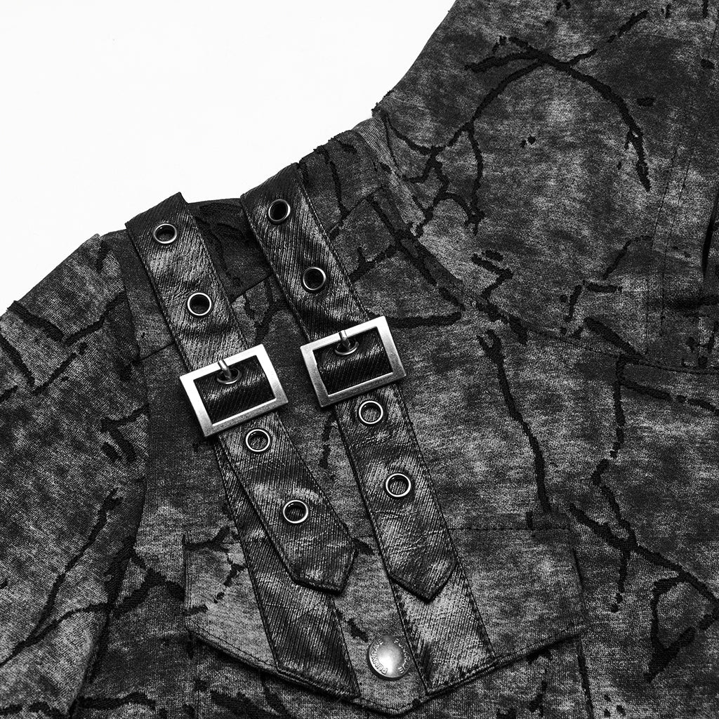 WT-1008DQM Edgy Hooded Punk T-Shirts with Buckle Strap Detailing - Image 45