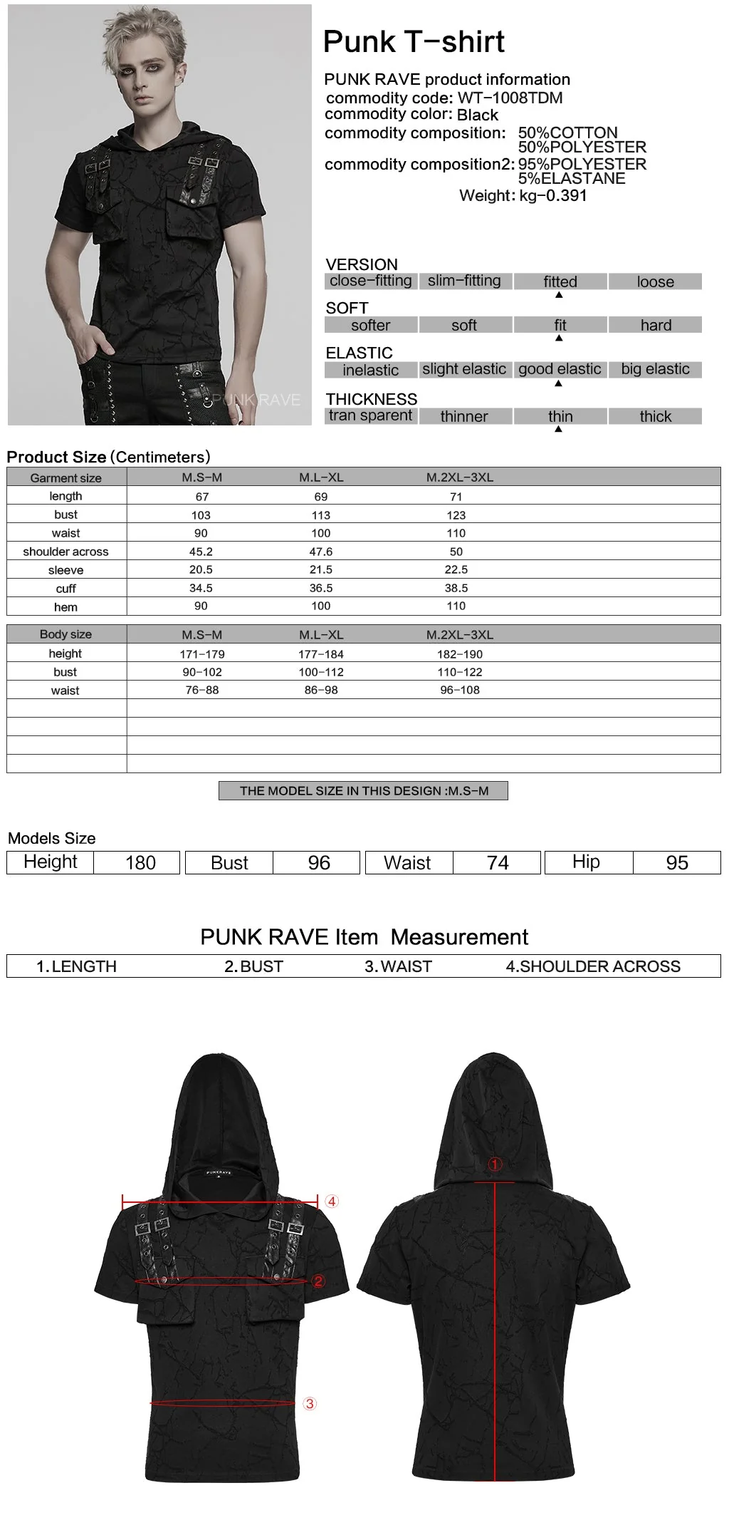 WT-1008DQM Edgy Hooded Punk T-Shirts with Buckle Strap Detailing - Image 49